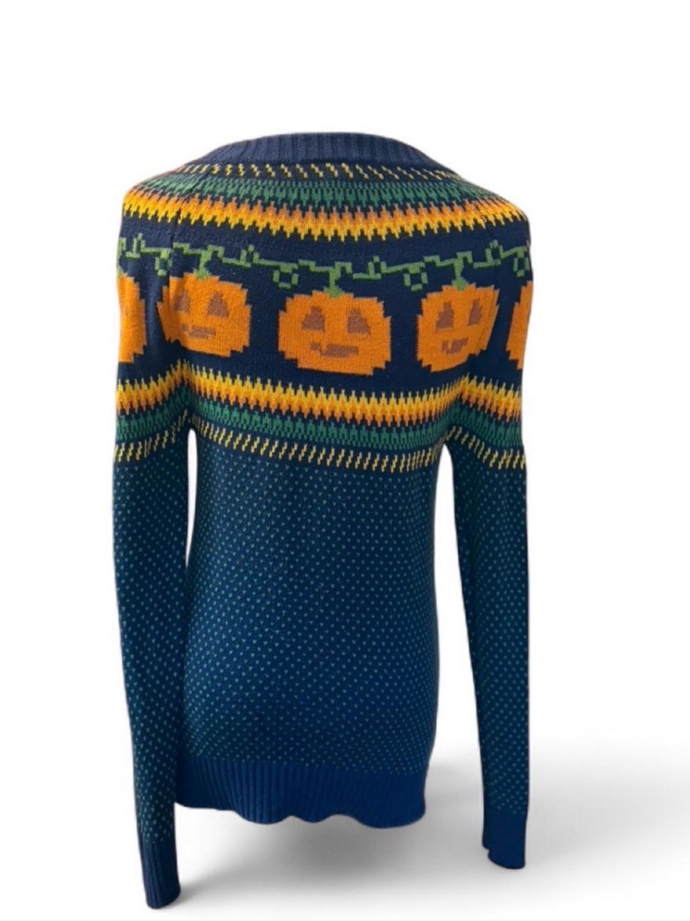 ModCloth Halloween Pumpkin Fair Isle Sweater - Navy & Orange